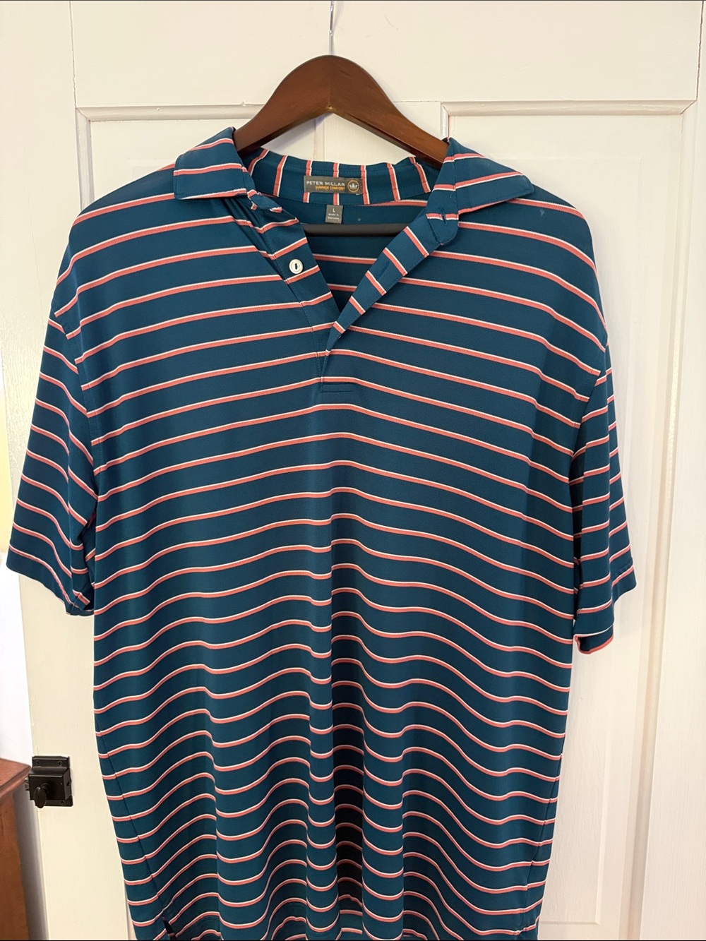 Peter Millar Teal Polo with Pink Stripes